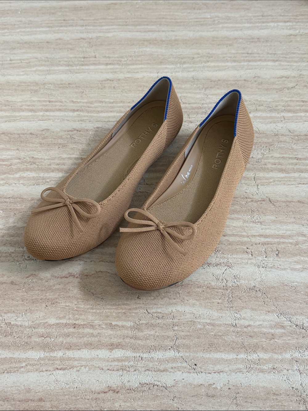 Rothy's Women’s Tan Knit Ballet Flats with Bow Accent